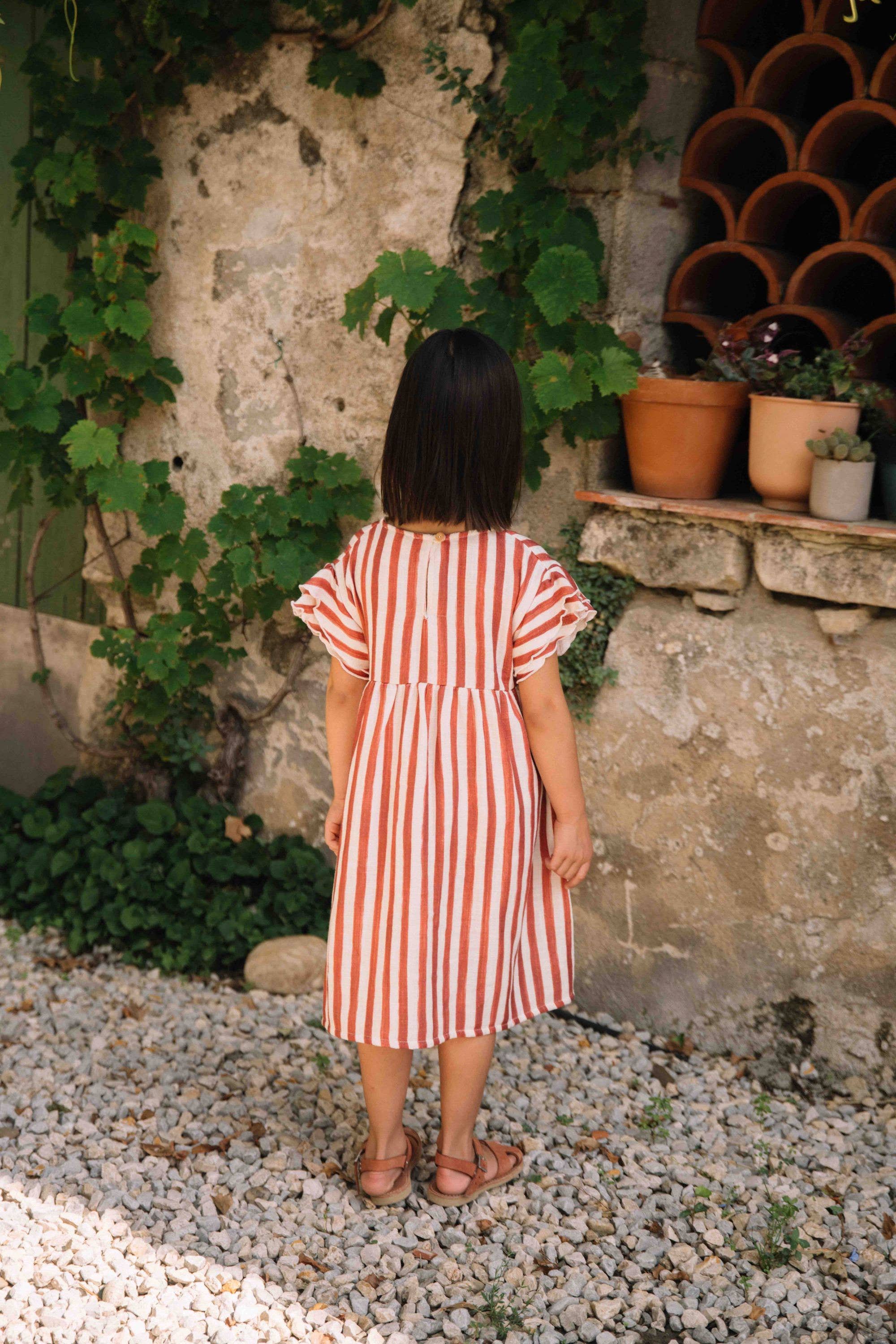 Cousine Dress – Brick Red Stripe
