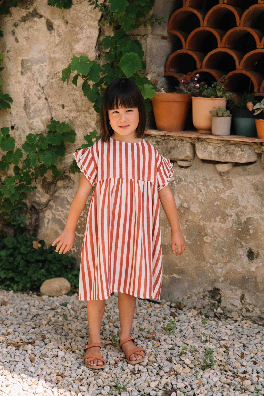 Cousine Dress – Brick Red Stripe