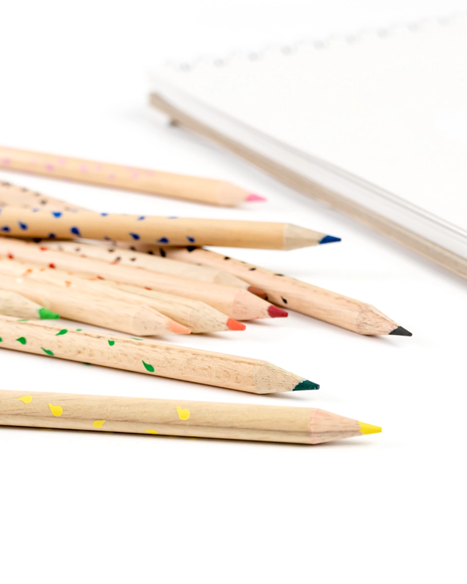 Colorful pencils on a white background