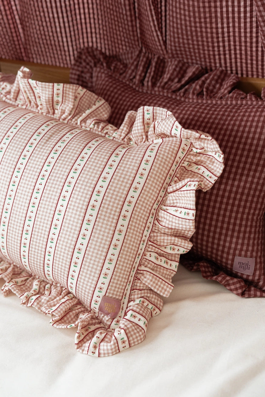 Vintage Floral Check Muslin Pillow
