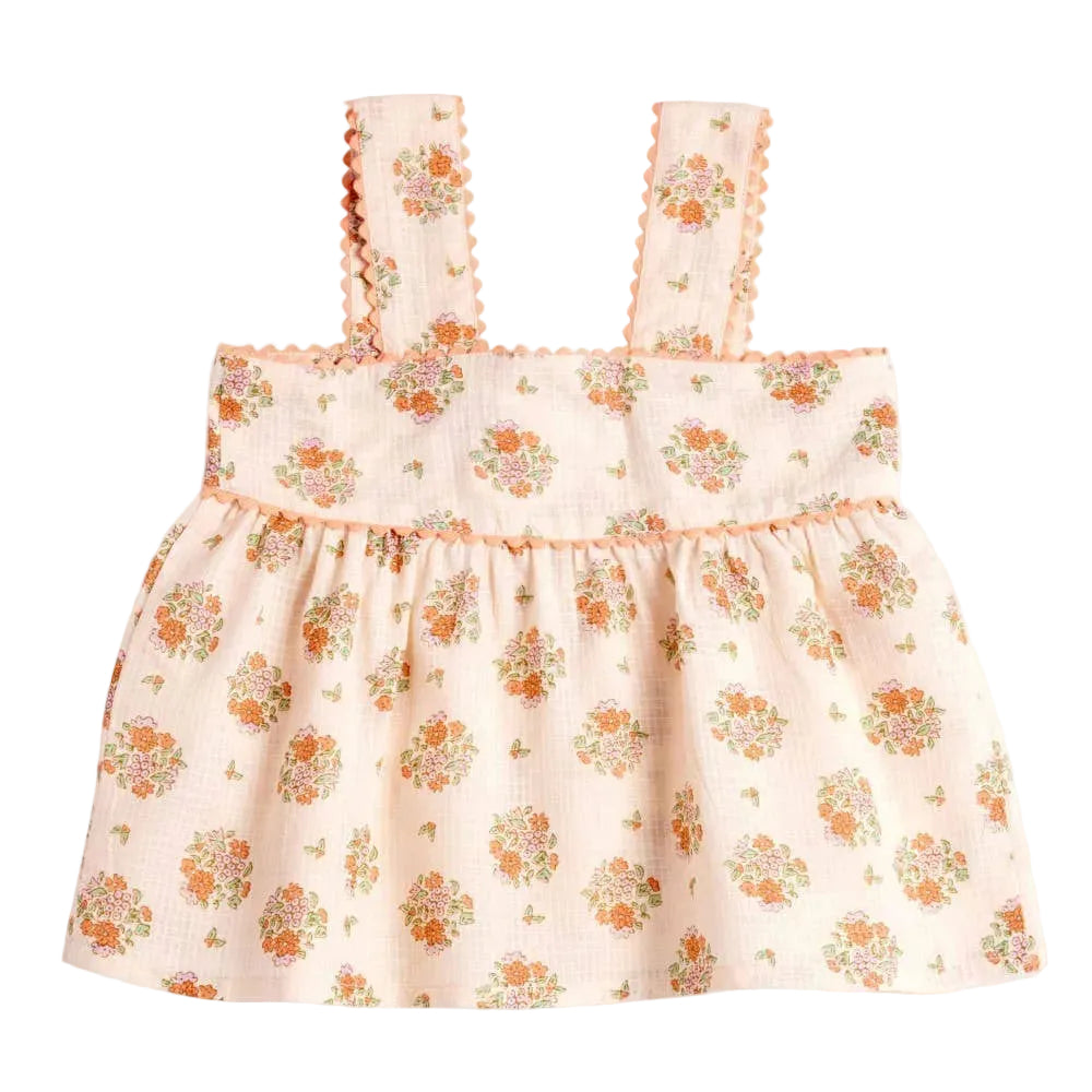 Floral dress with ruffled straps on a white background