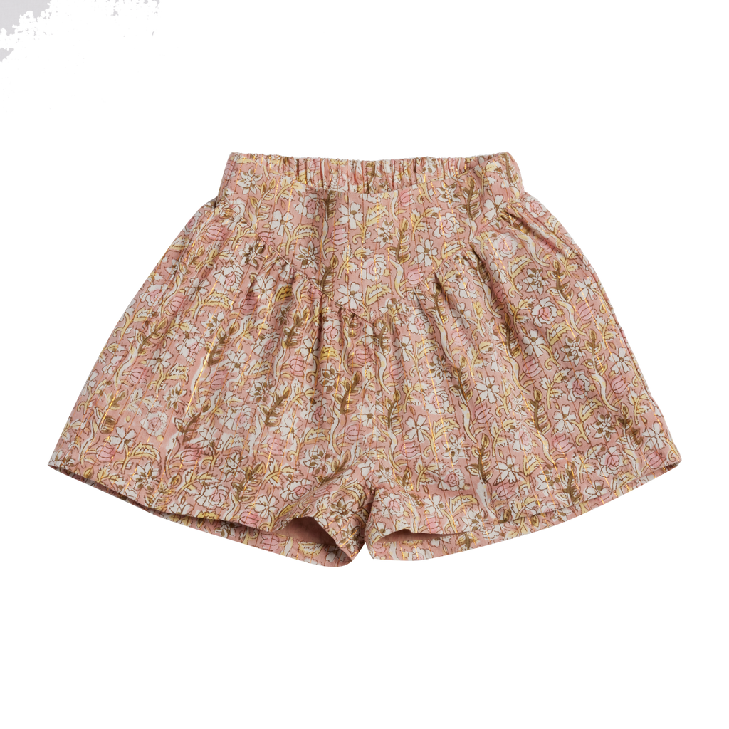 Floral patterned shorts on a white background