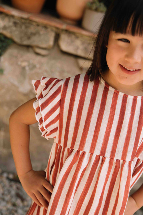 Cousine Dress – Brick Red Stripe