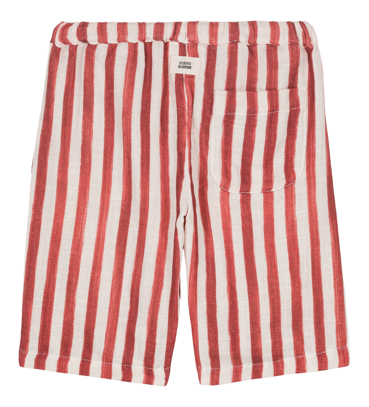 Red and white striped shorts on a white background