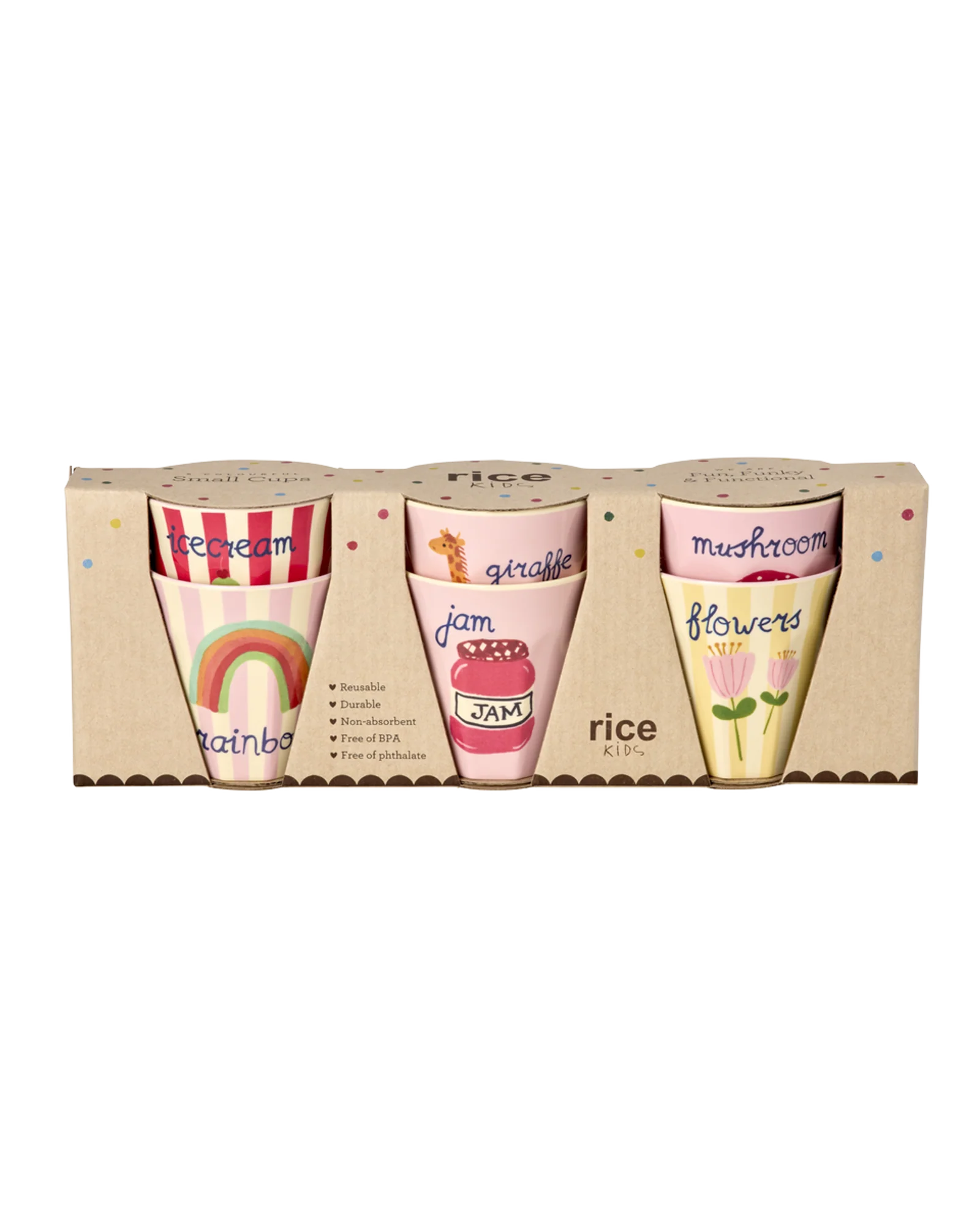 Set of 6 Kids Melamine Mini Cups – Playful Mix