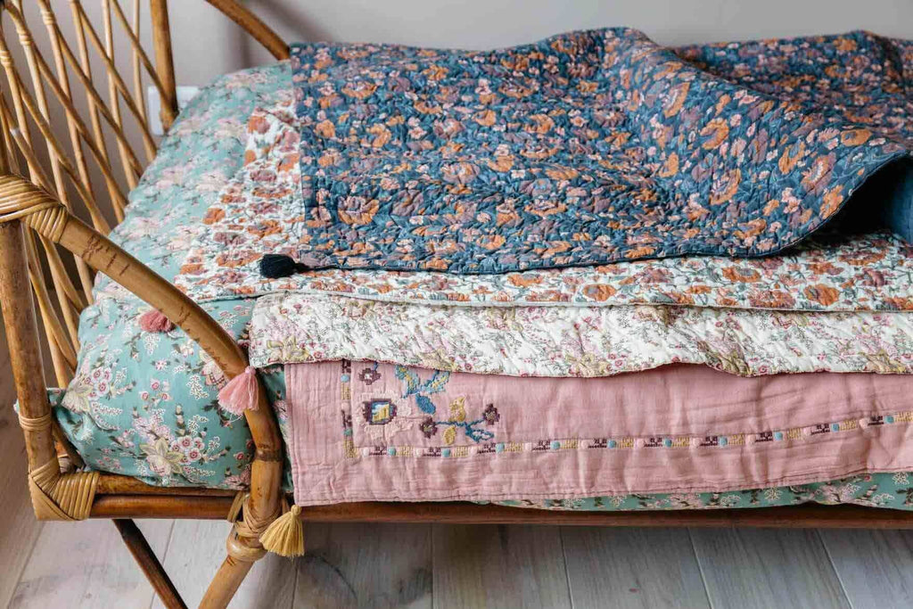 Antoinette Plaid Coverlet - blue/orange