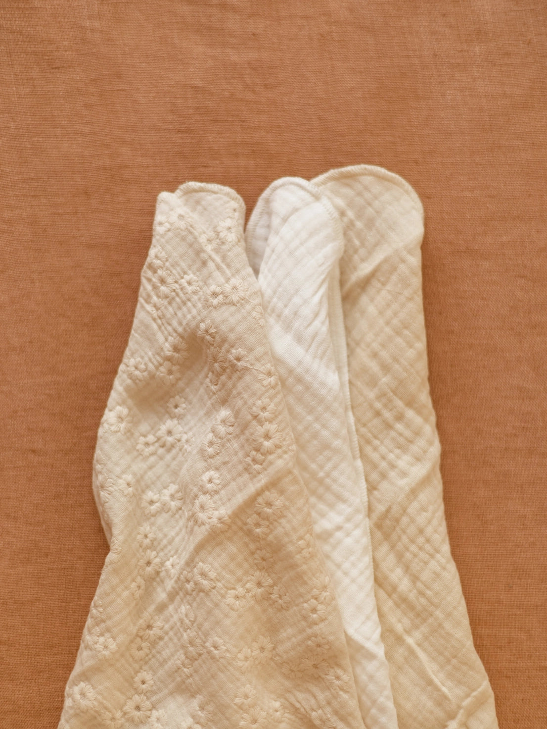 Embroidered Ecru Muslin Burp Cloths — Set of 3