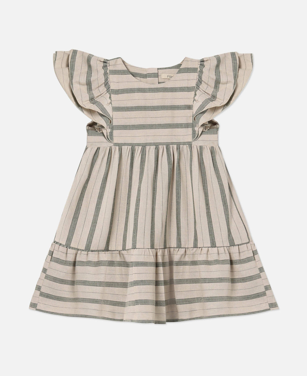 Striped dress with ruffled sleeves on a white background