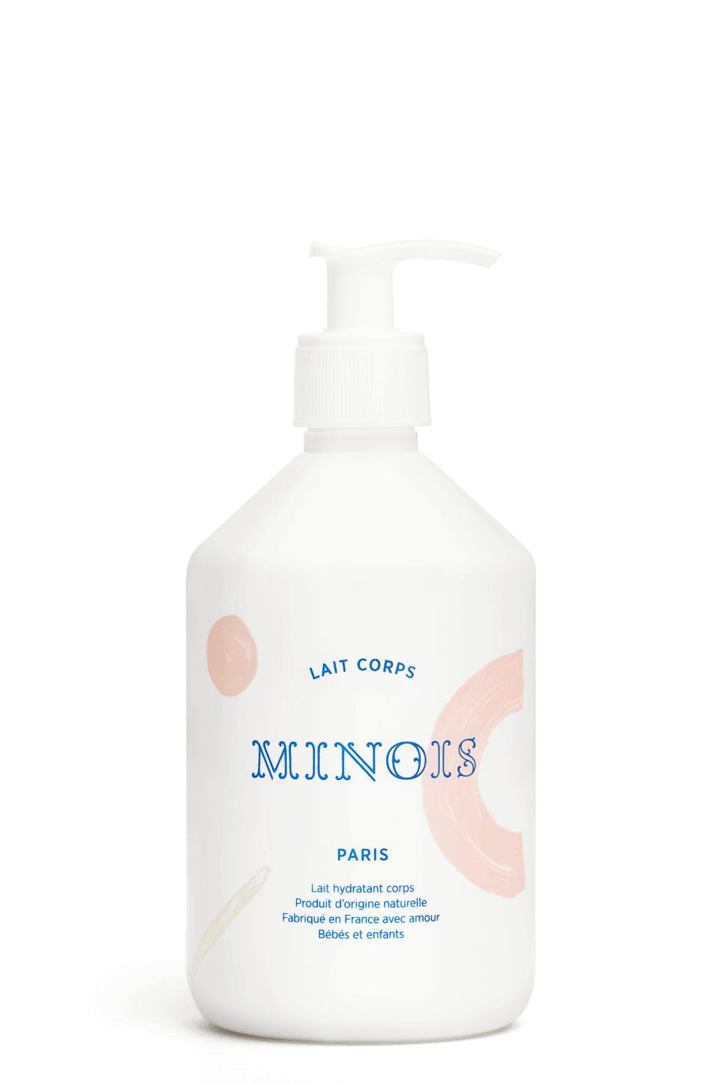 White bottle with pump dispenser labeled 'Minois' on a white background