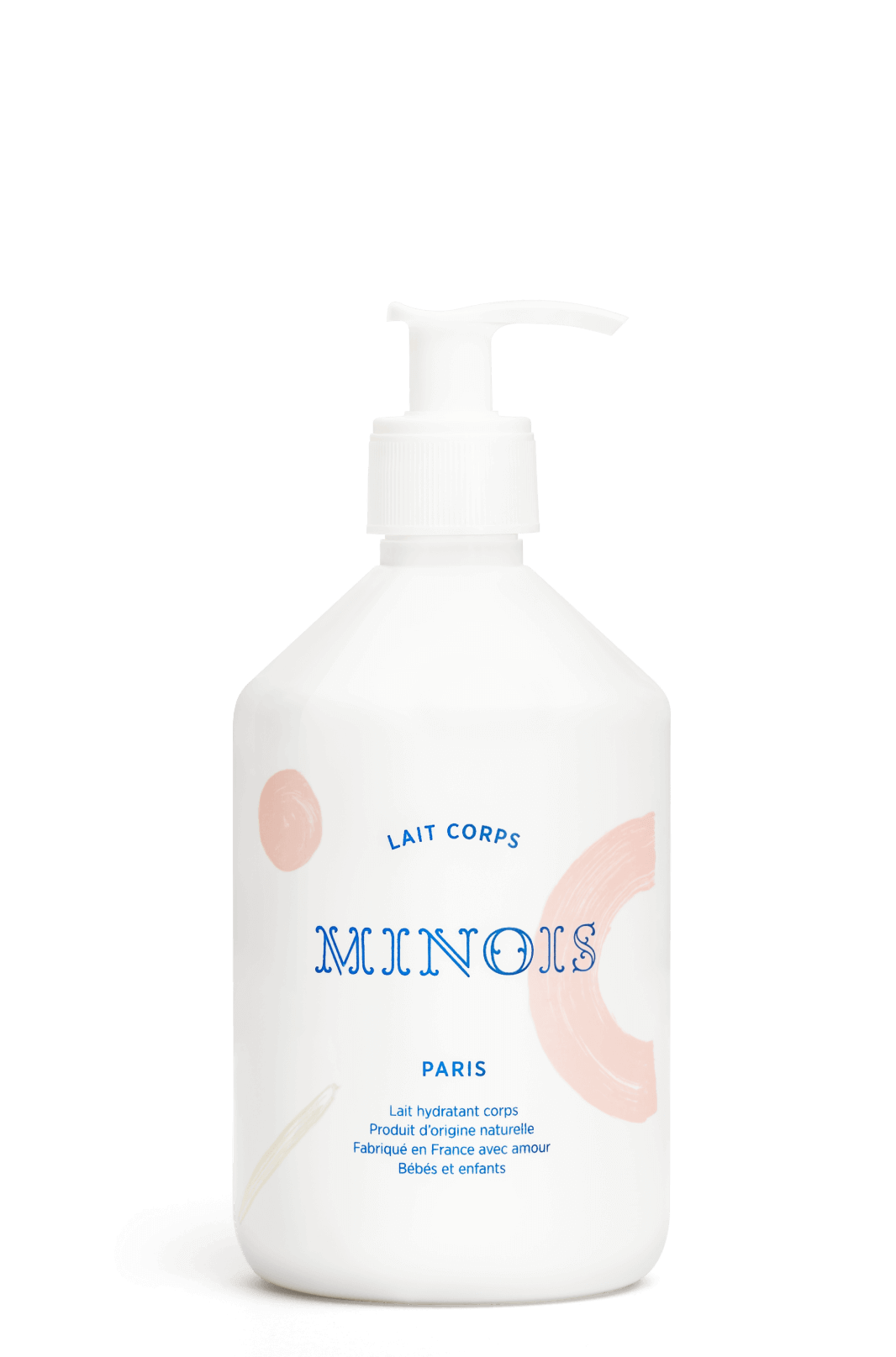 White bottle with pump dispenser labeled 'Minois' on a white background