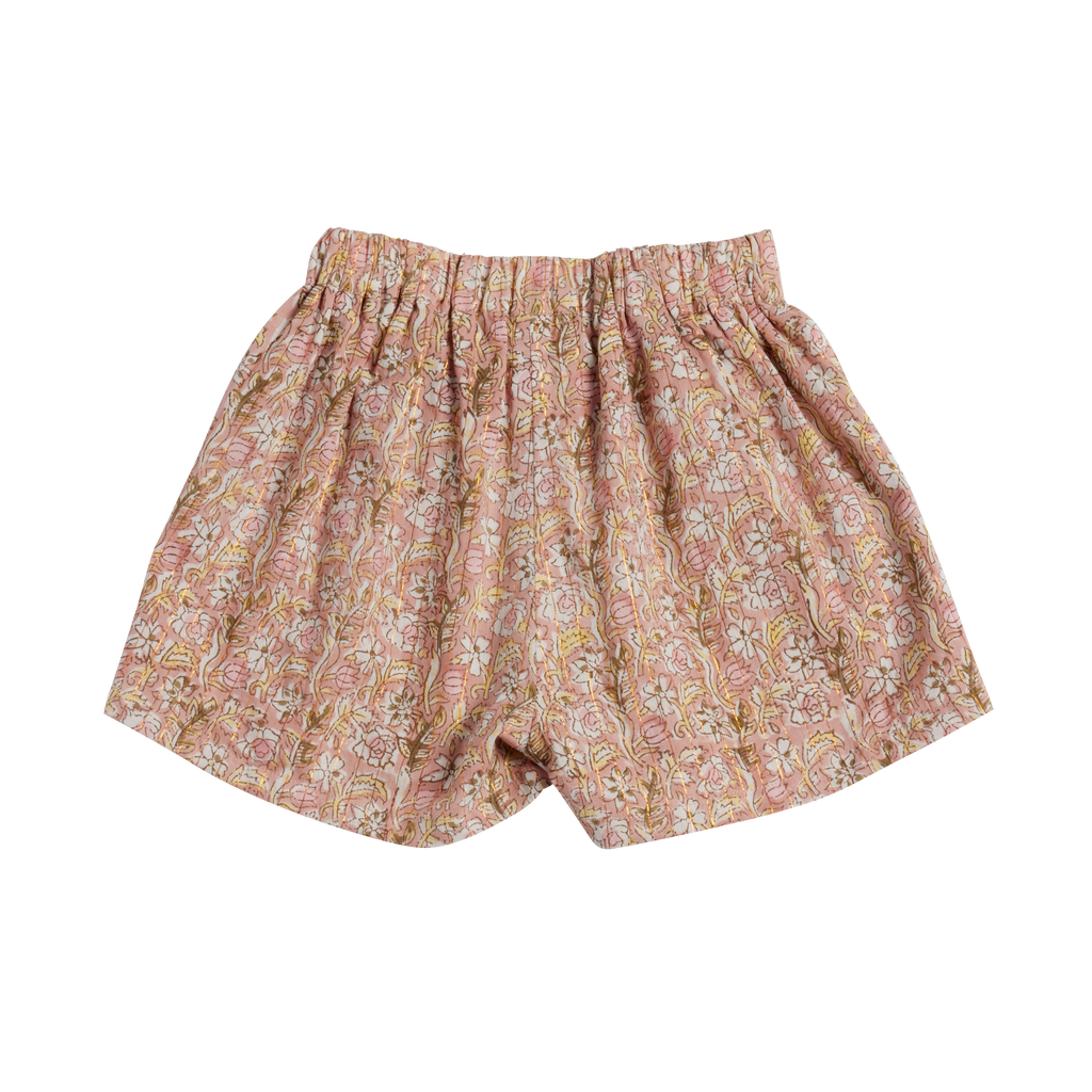 Floral patterned shorts on a white background