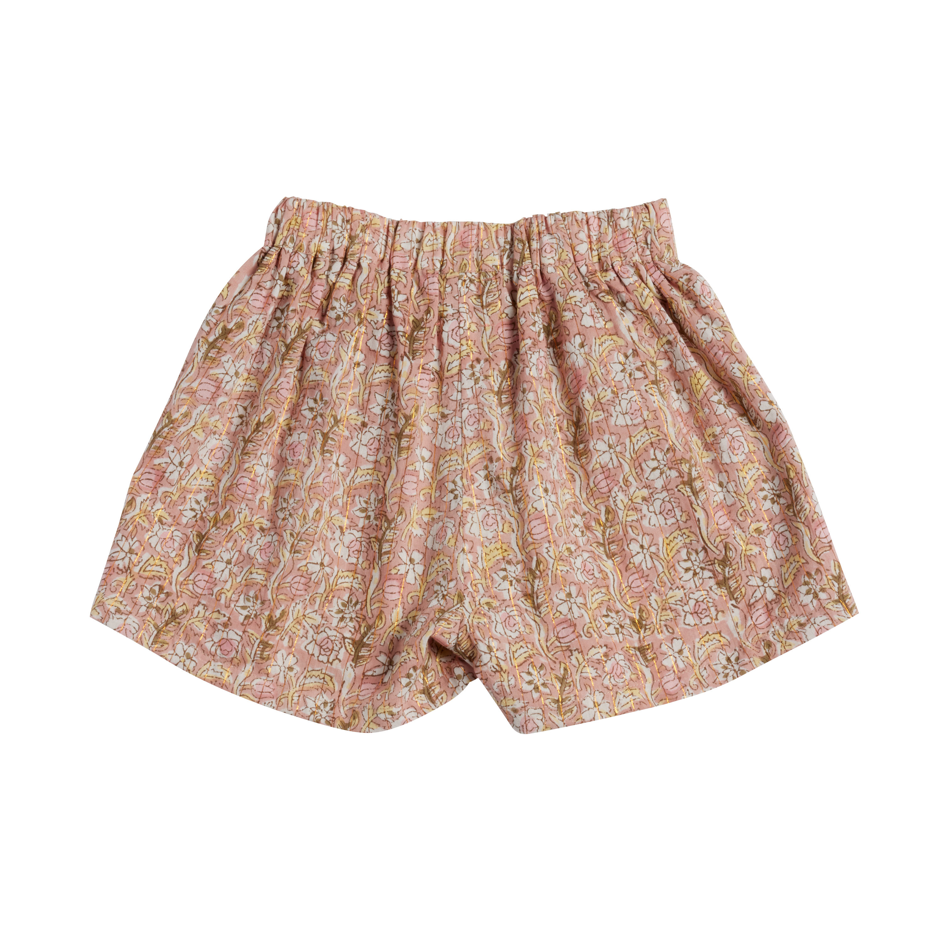 Floral patterned shorts on a white background