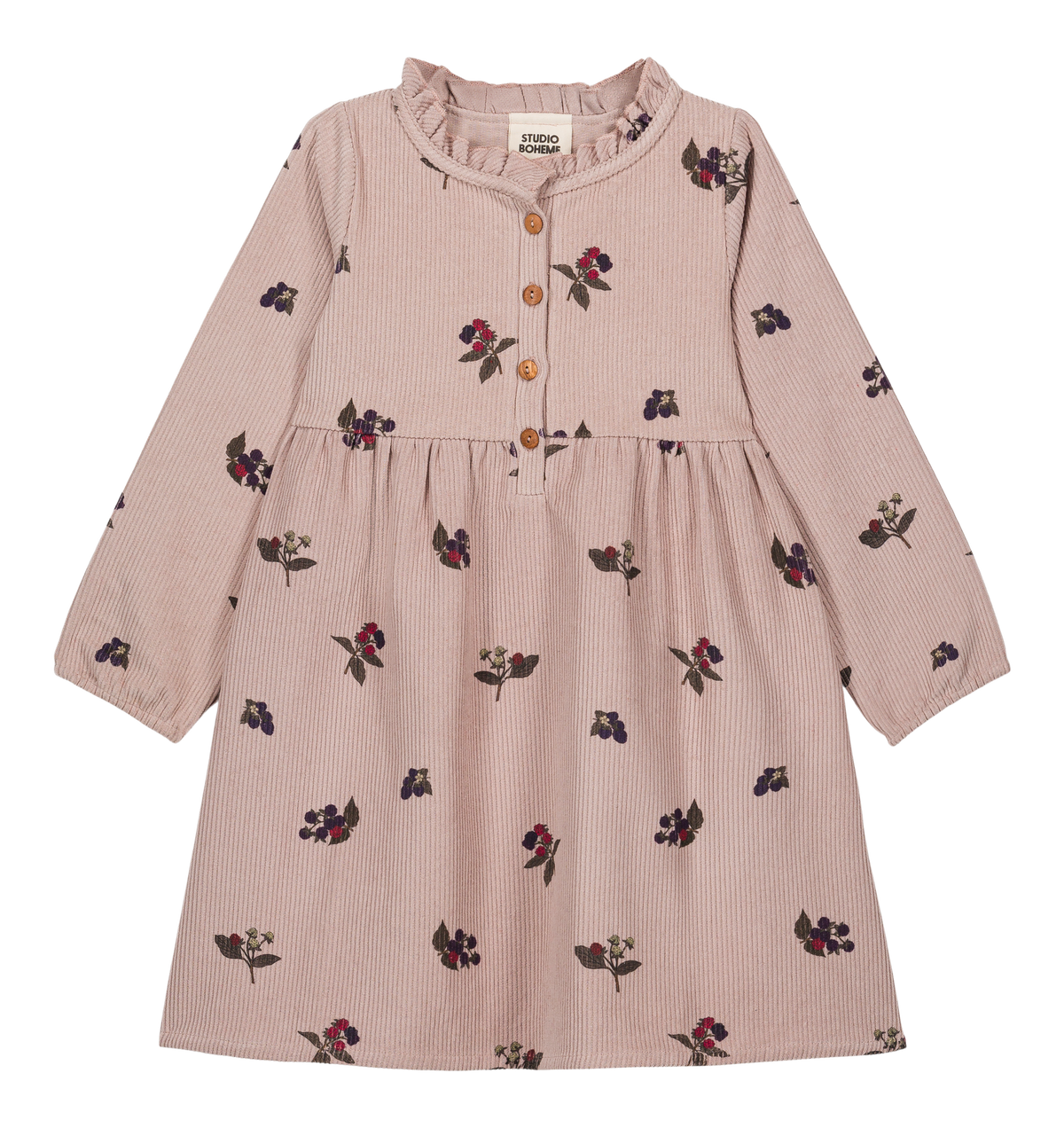Pink dress with floral pattern on a white background