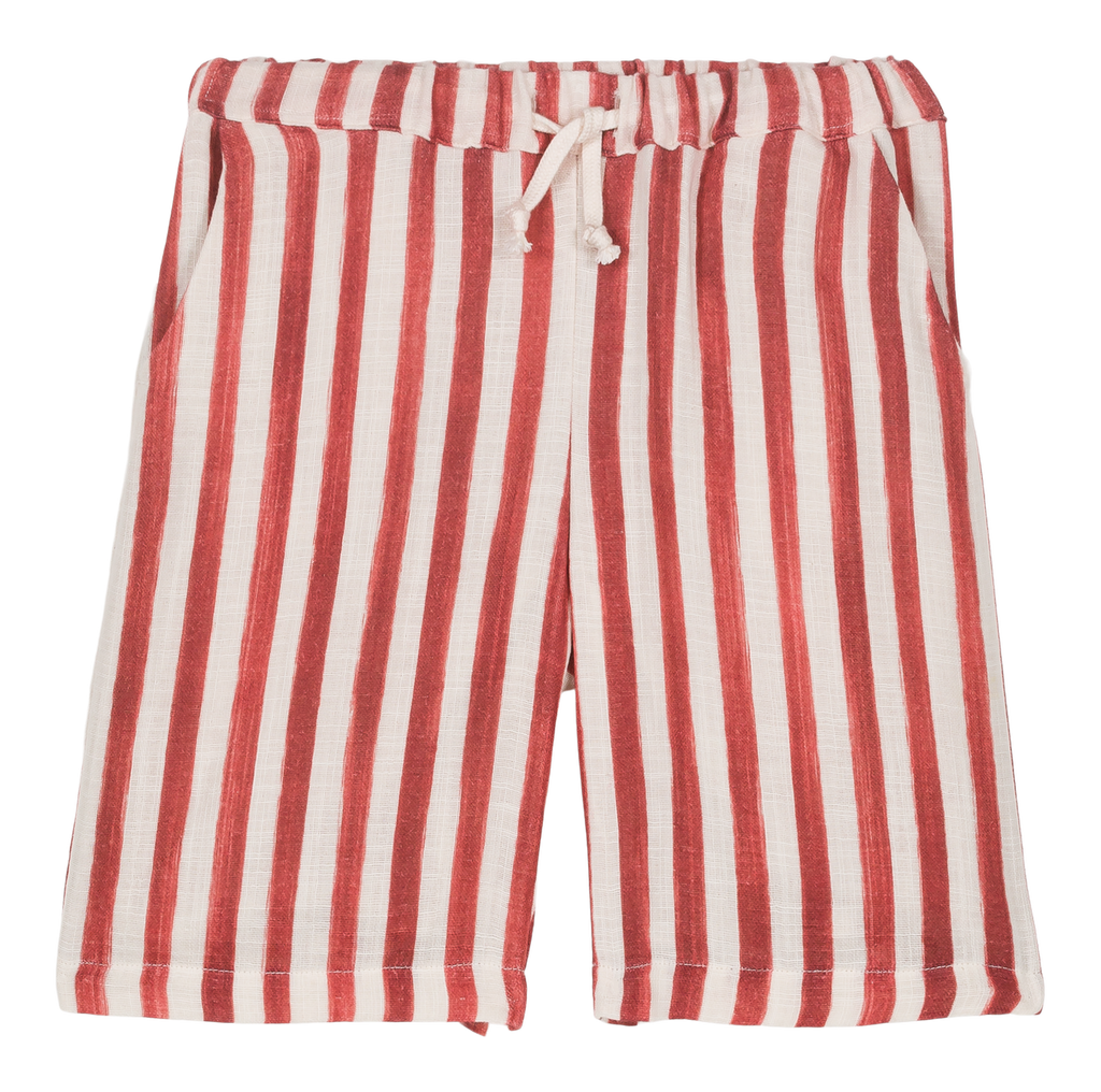 Red and white striped shorts on a white background
