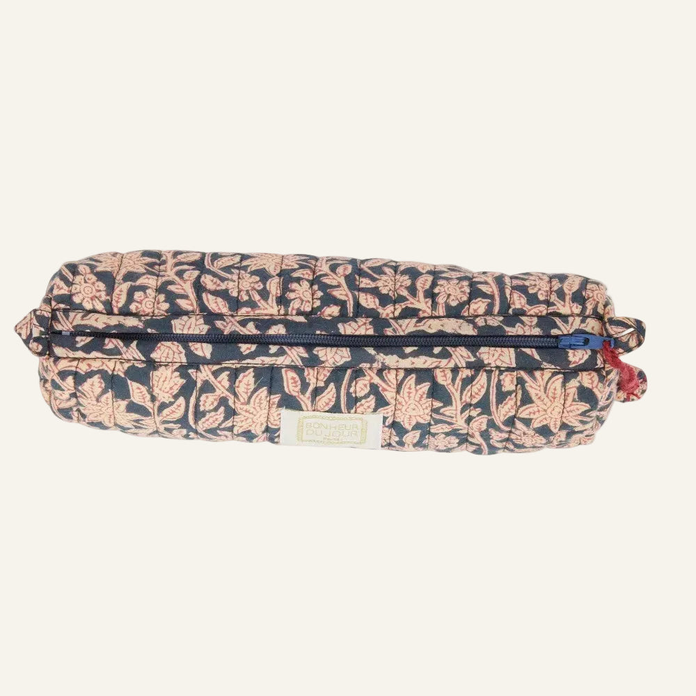 Floral-patterned pencil case with a zipper on a white background